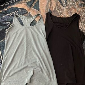 Set of Two Gray and Black Racerback Tank Tops with Wide Straps 2PC Size S Casual